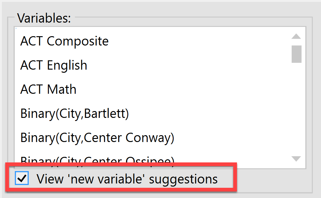 View new variable suggestions setting