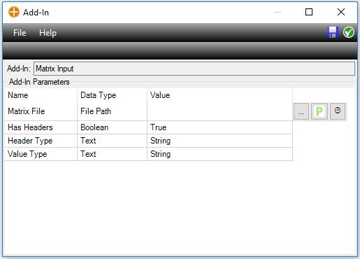 Configuration window for Matrix node