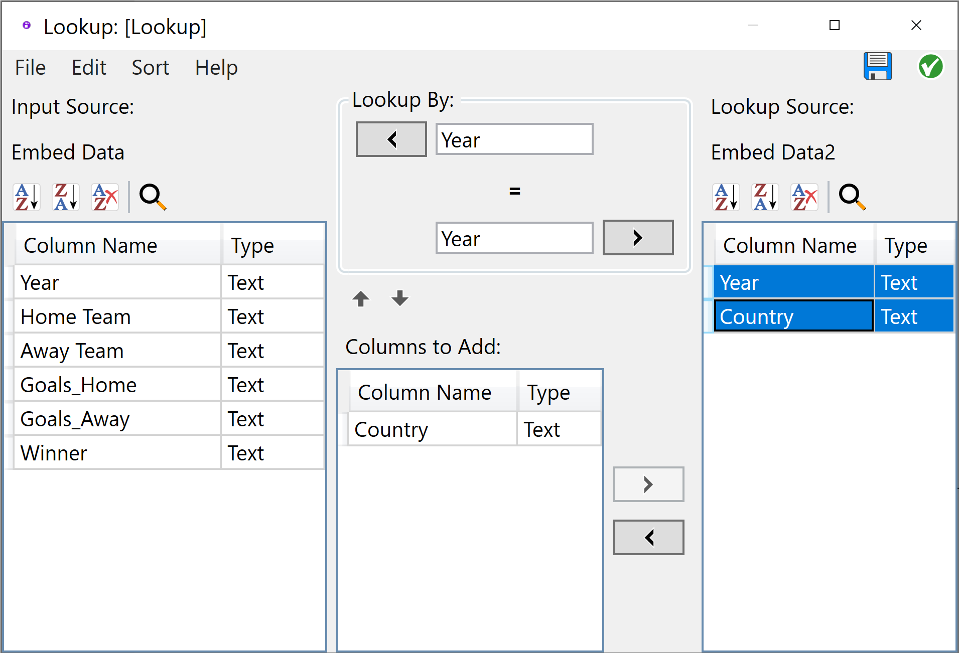 Inside a lookup node configuration window