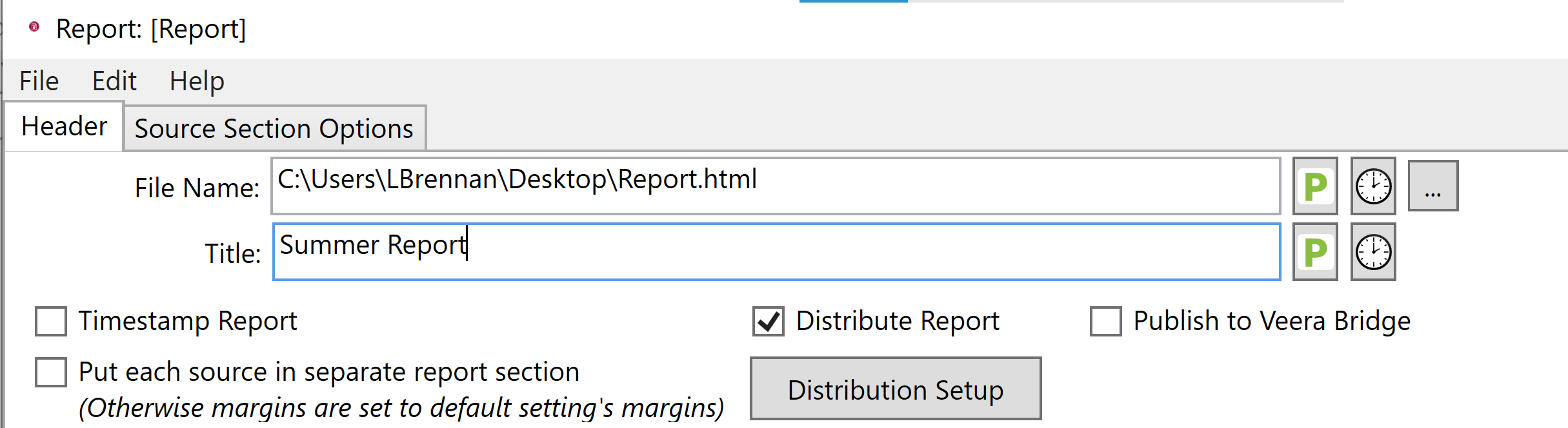 Report node with Distribute Report option selected