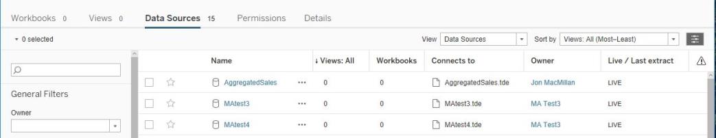 Data sources in tableau from a Tableau online node
