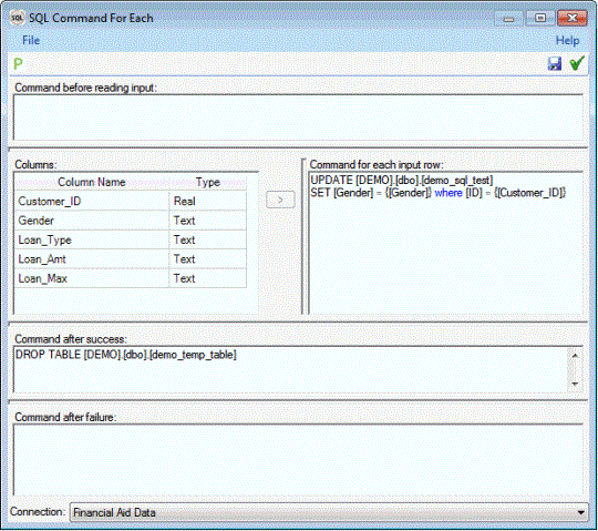 Configuring a SQL each node
