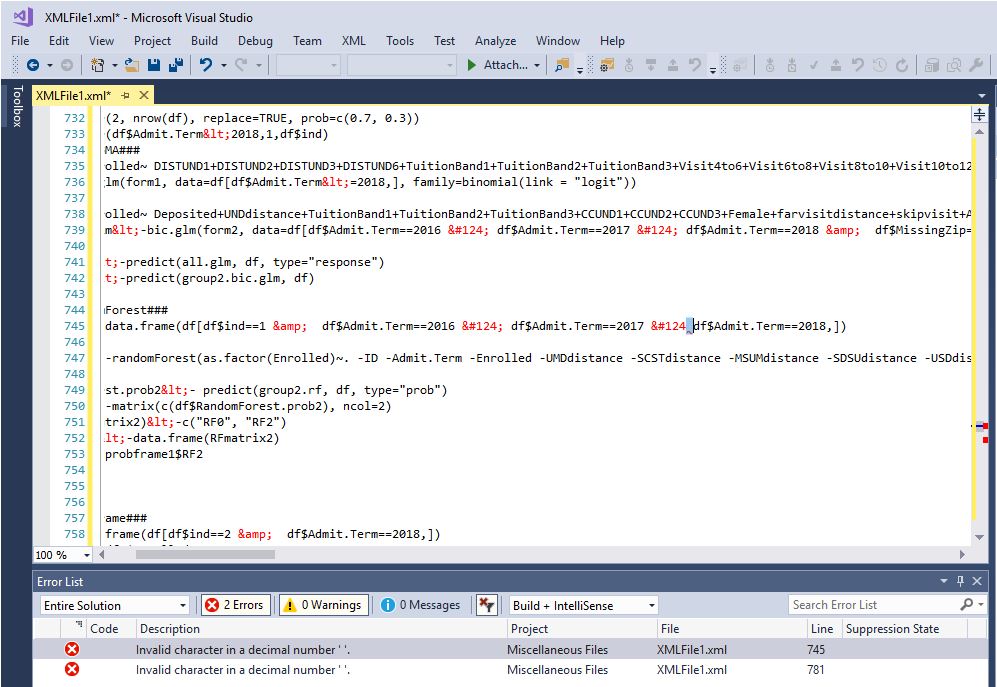 Example r script in visual studio