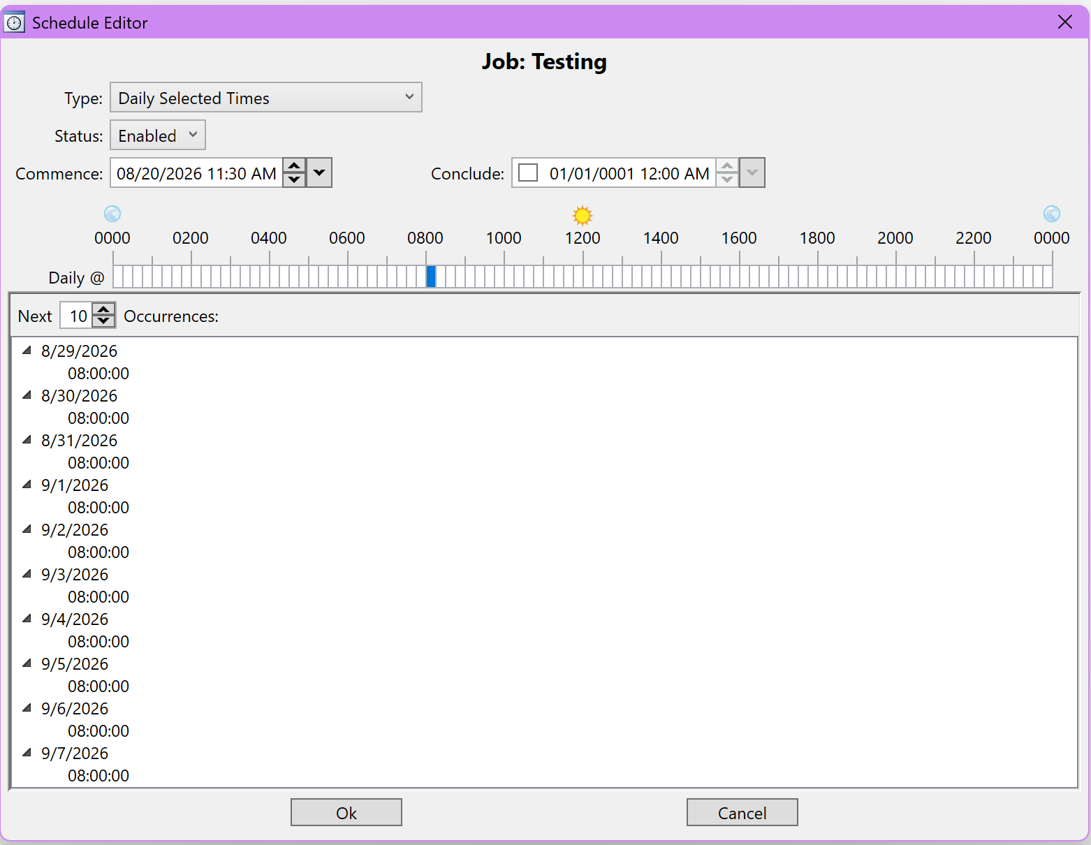 Schedule Editor sample configuration