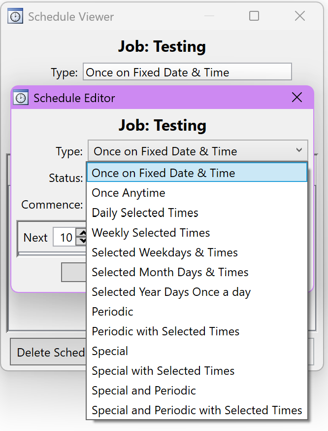 Schedule Type options drop down