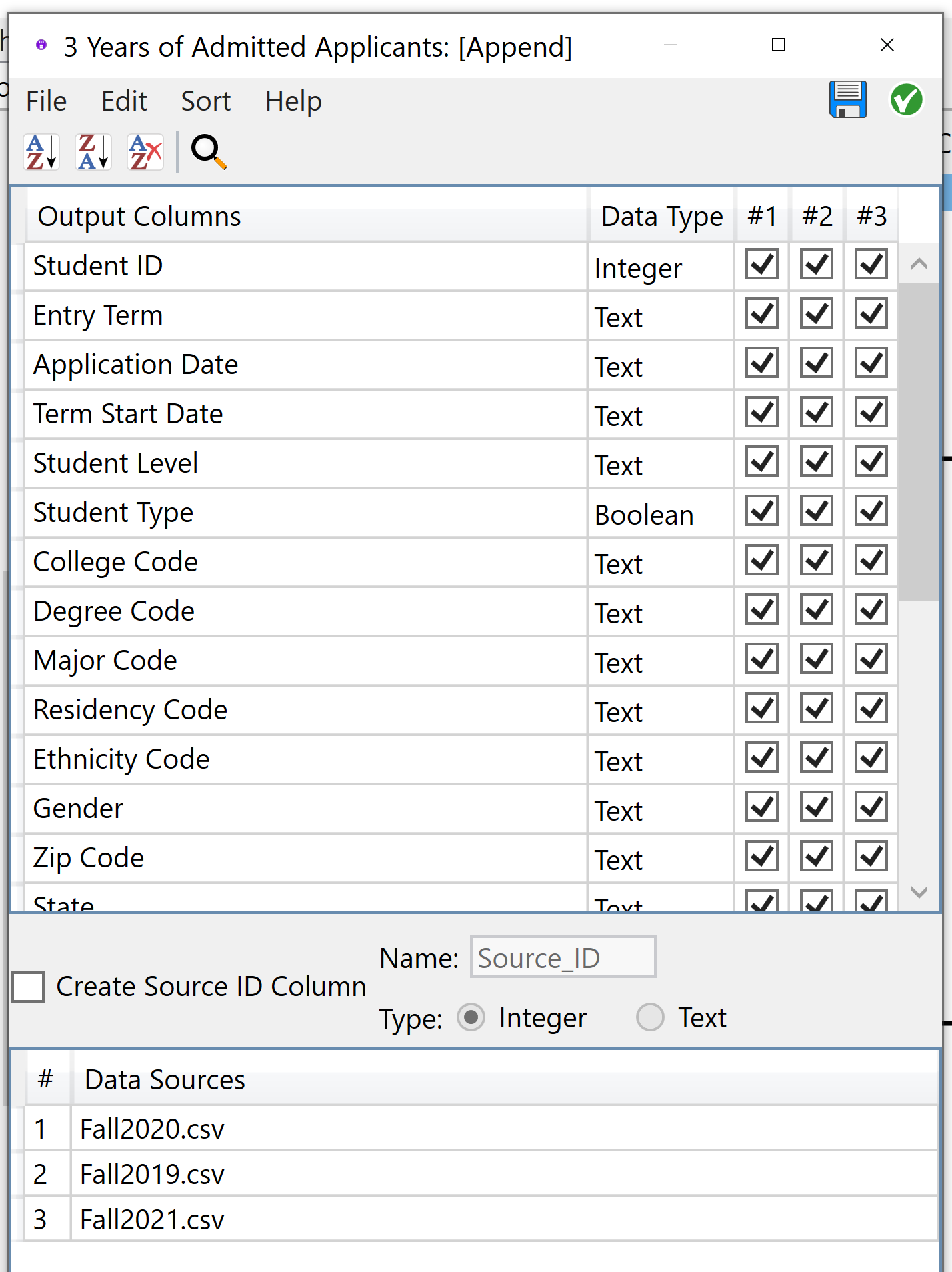Configuring an append node