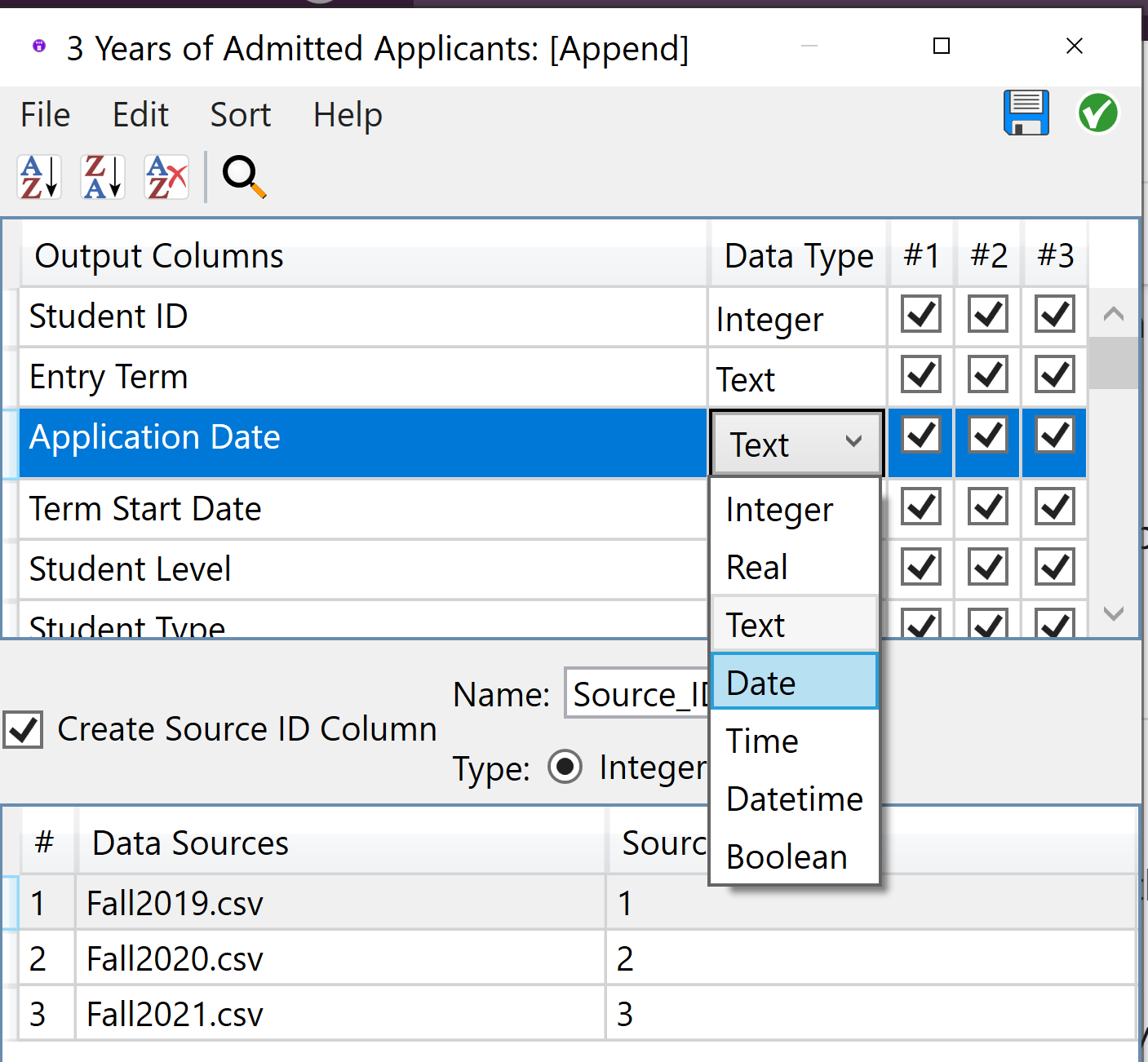 Changing data type within append node