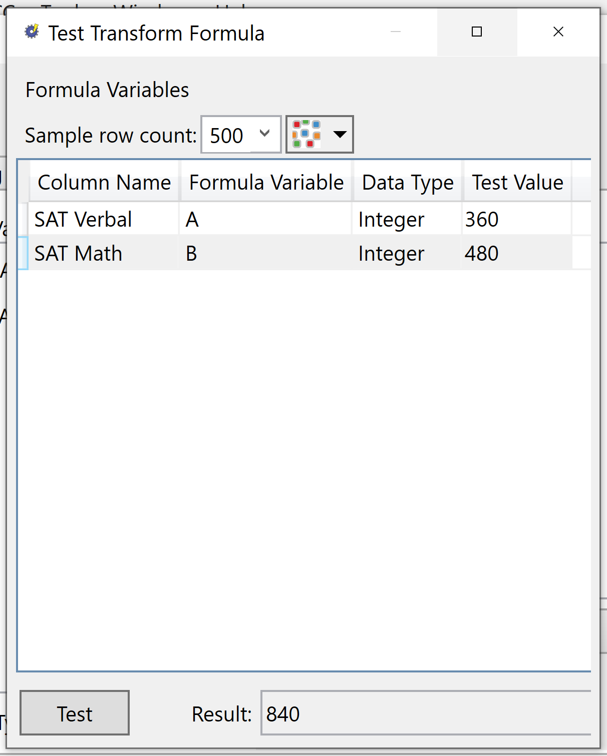 Test Formula in the Transform node