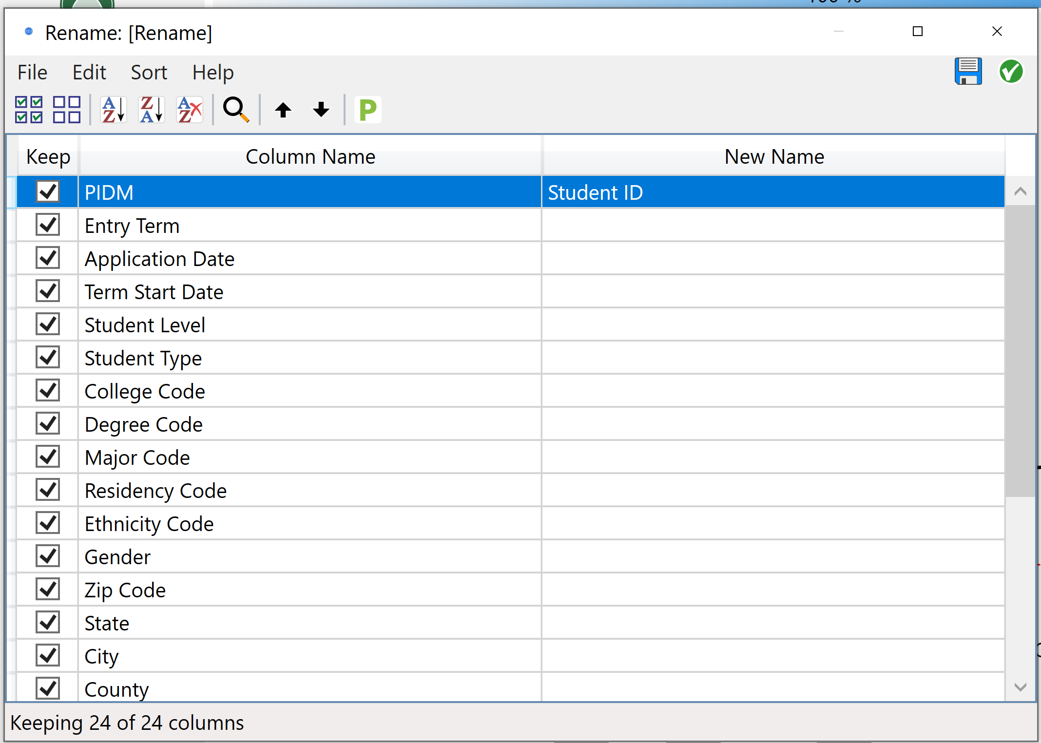 Renaming columns
