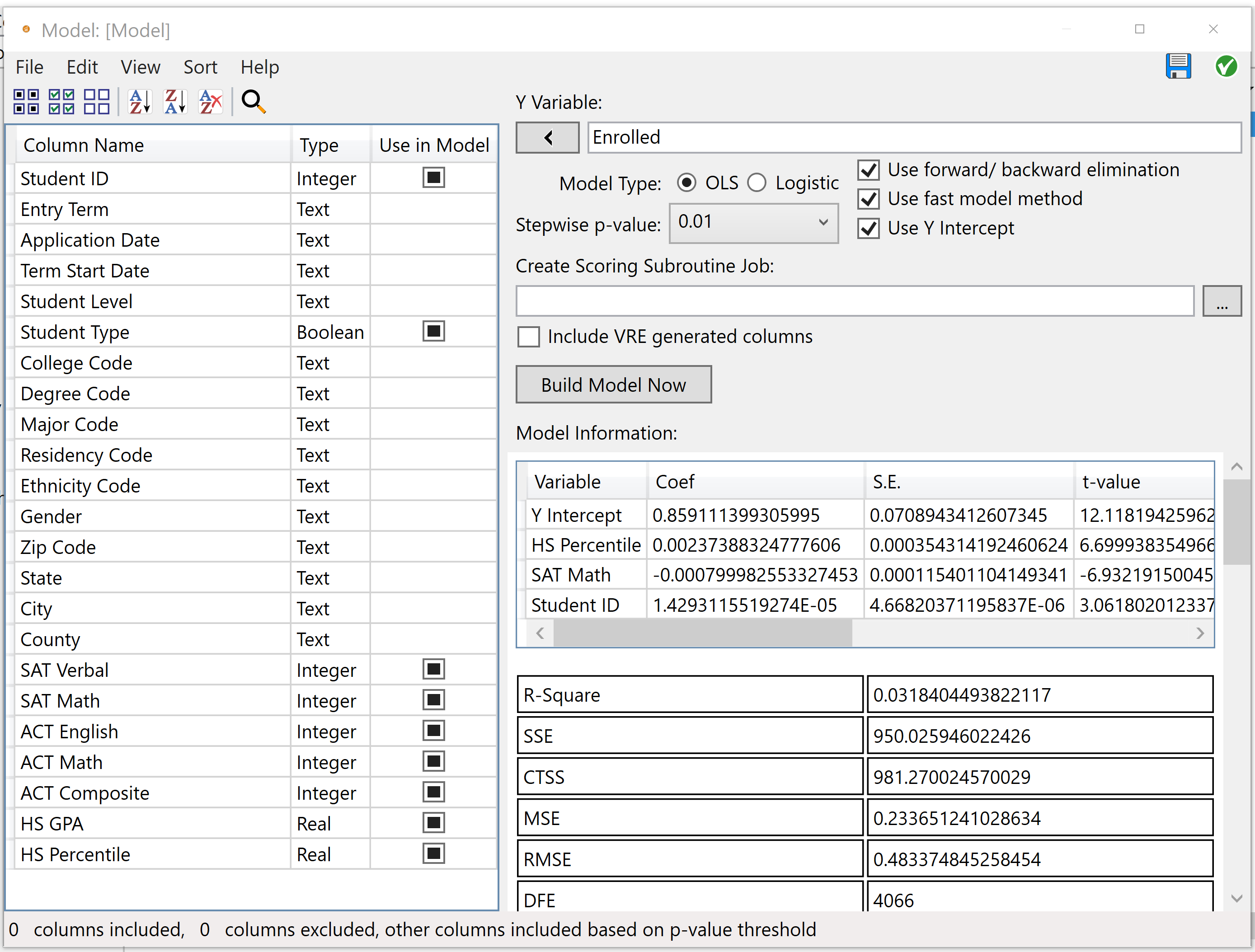 Mode node configuration window