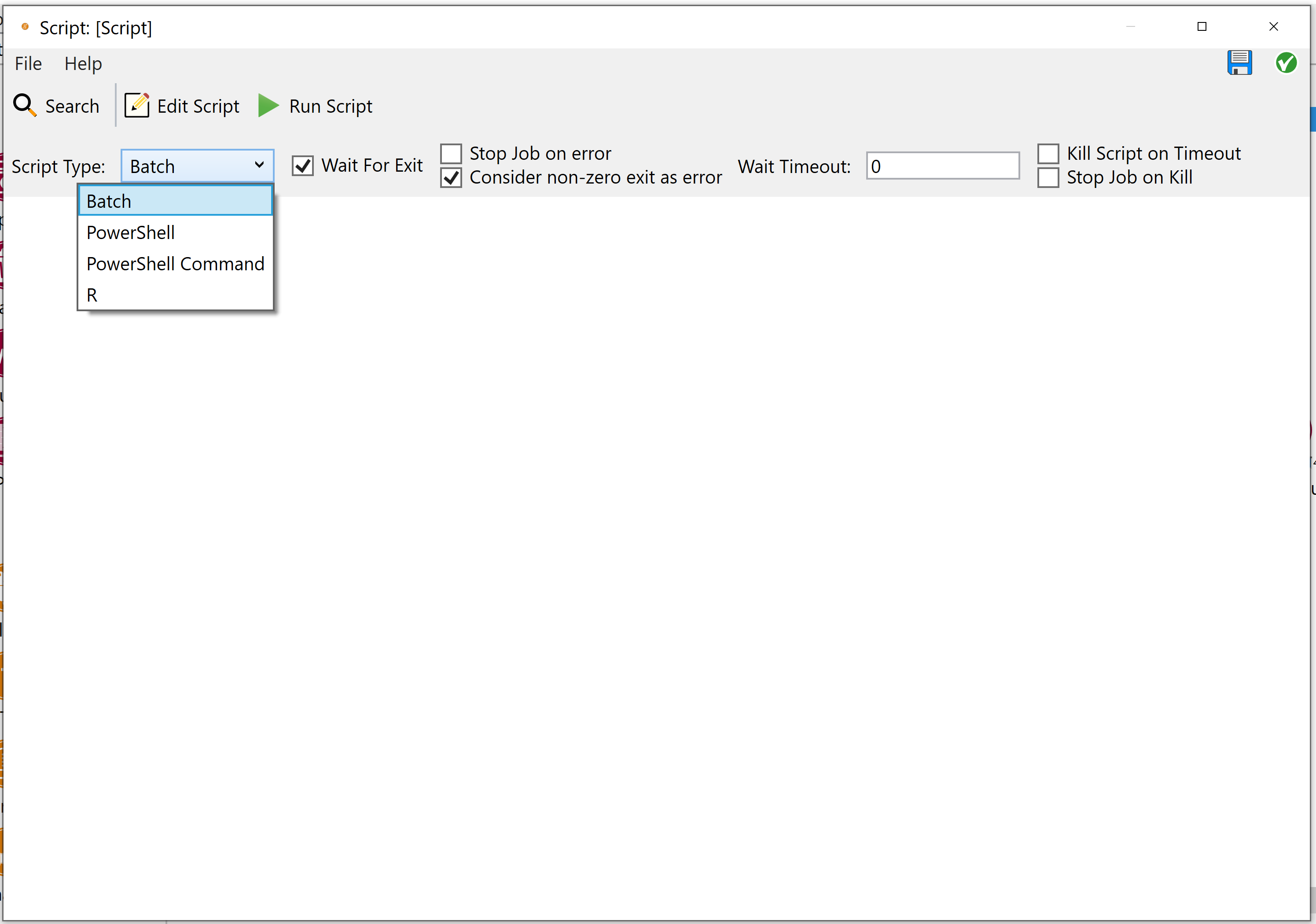 Script node configuration window