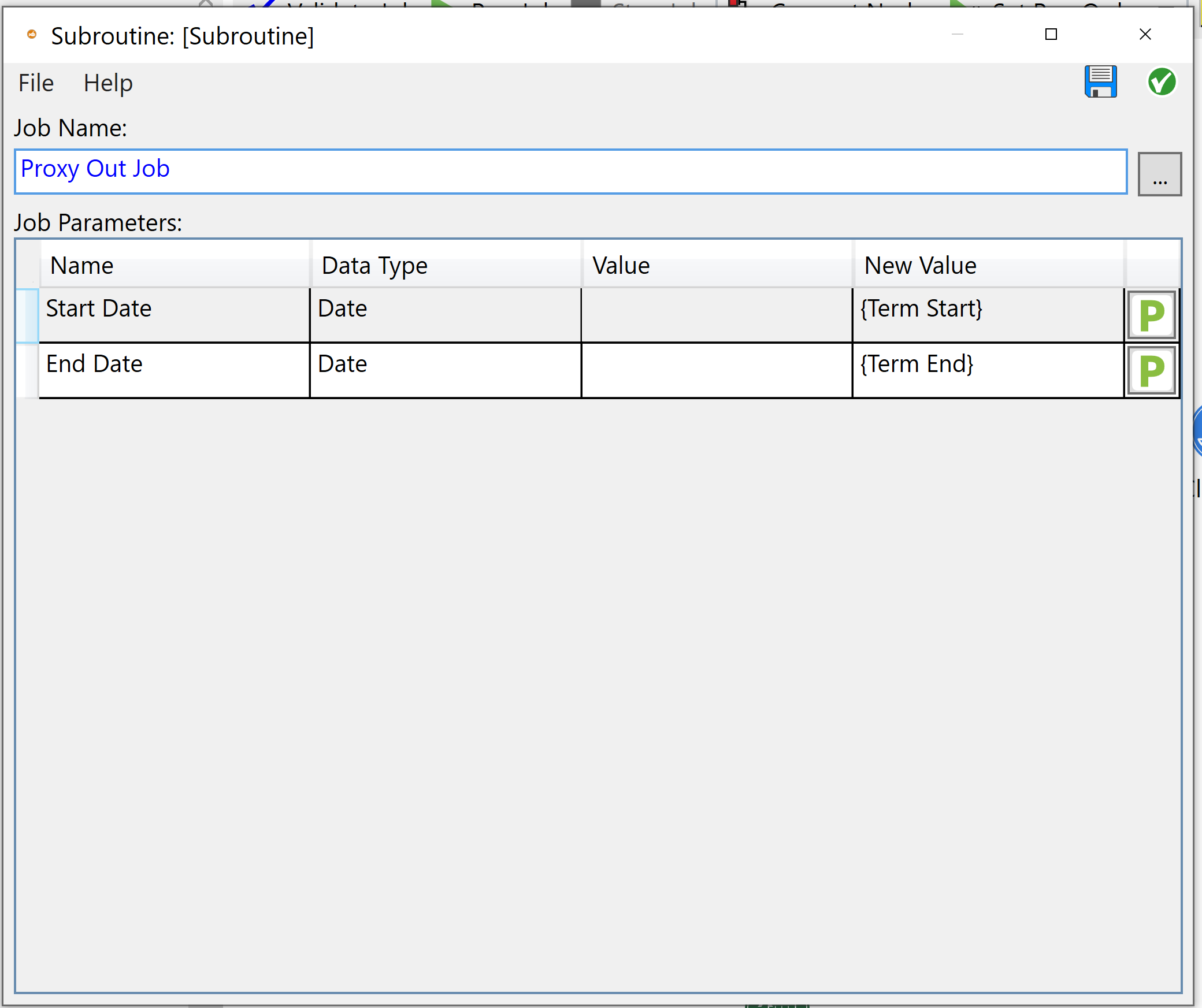 Configuring a subroutine as an input