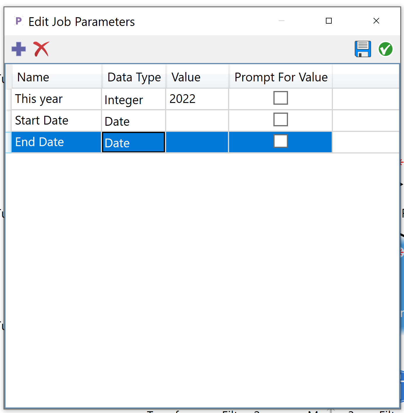 Available job parameters