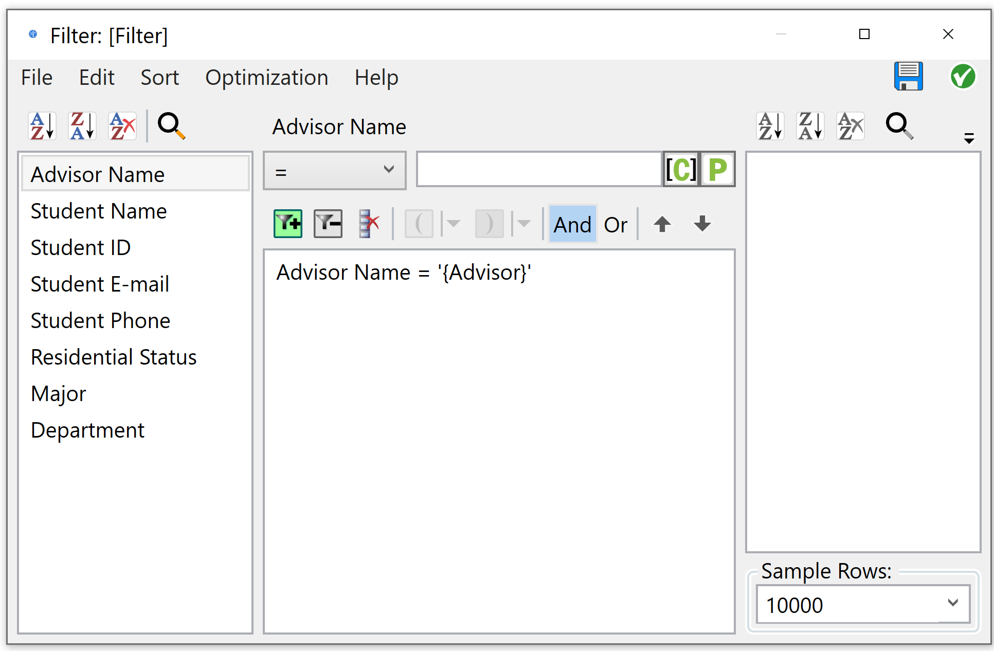Filtering using a parameter