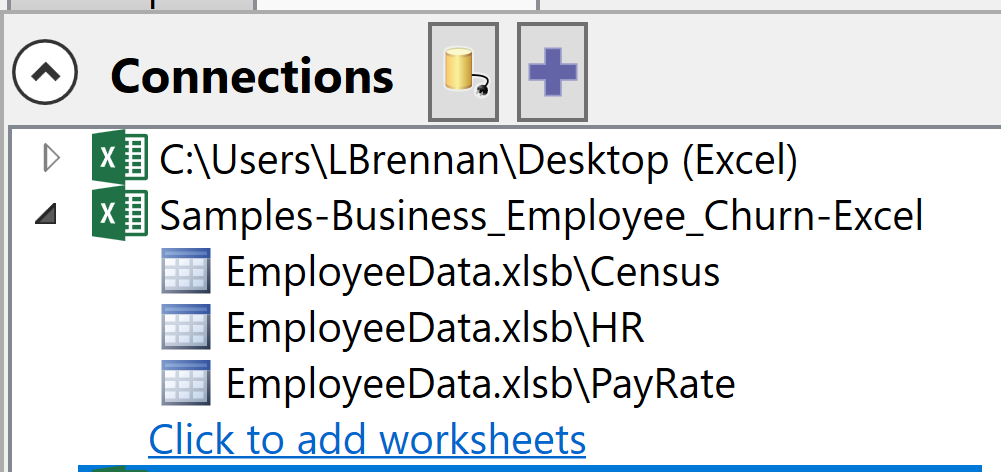 Click to add tables from the Connection window