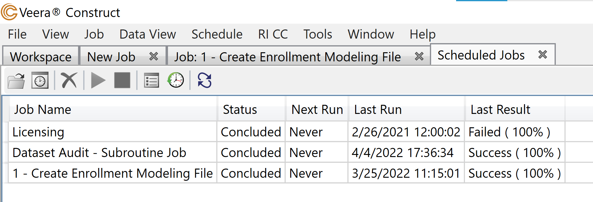 Scheduled Jobs tab