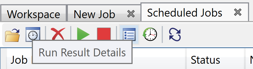 Scheduled jobs tab with Run Result Details button highlighted